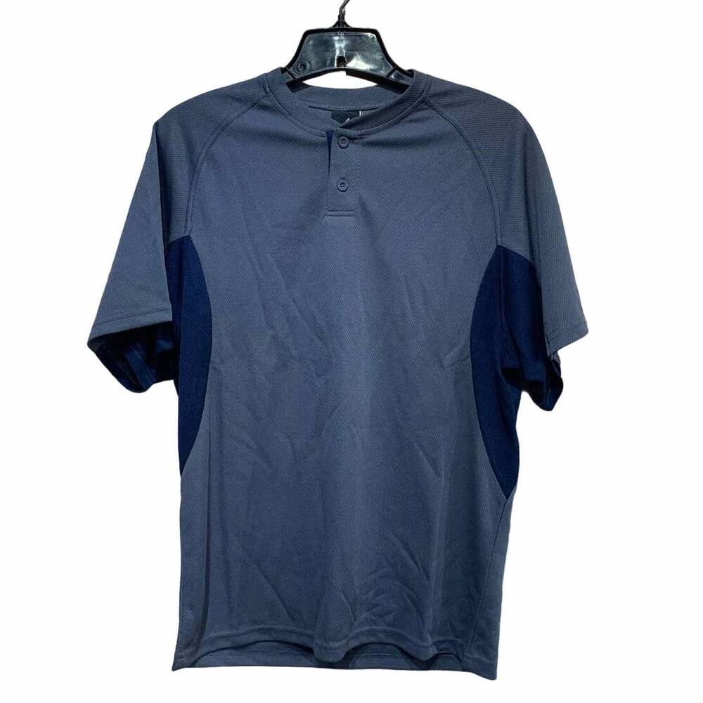 NEW ALLESON ATHLETIC men's two-button short sleeve baseball jersey tee in navy